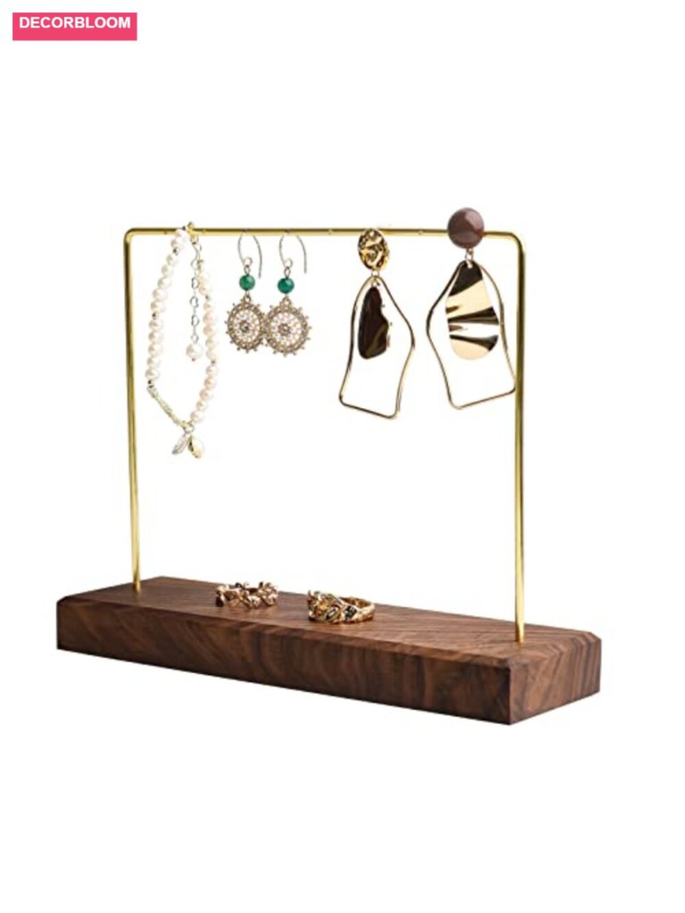 Walnut Earring Holder Stand Brass Jewelry Display Organizer
